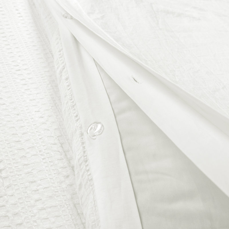 Haniya White Waffle Woven Cotton King Duvet Cover Set