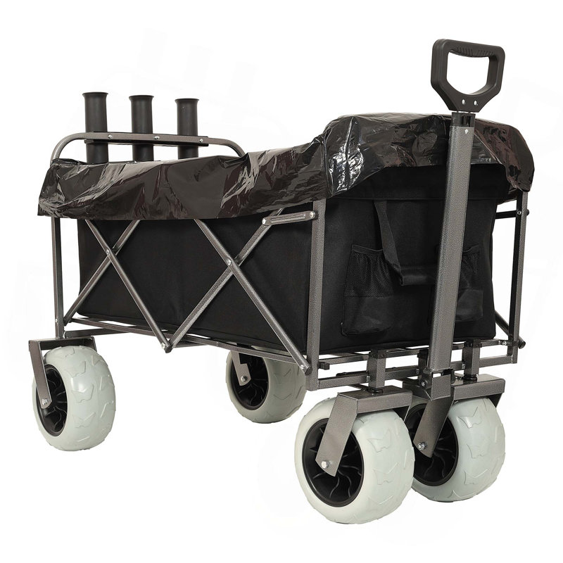 Chariot de pêche avec porte-cannes, chariot de plage avec grandes roues pour le sable Capacité de 500 lb