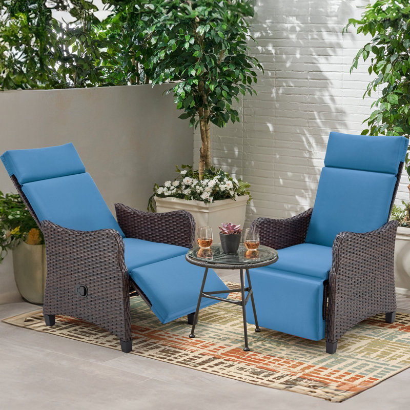 Wicker Outdoor Lounge Chair, Navy Blue