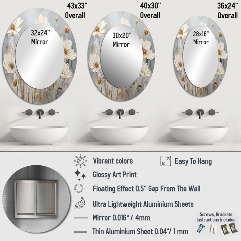 Miroir mural blanc traditionnel sur fond blanc, 36 po x 24 po