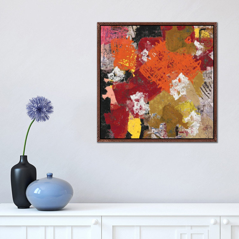 Ultra Expressionism 1 Piece Painting on Canvas, 45.72cm H x 45.72cm W x 3.81cm D, Classic Brown Wood Framed