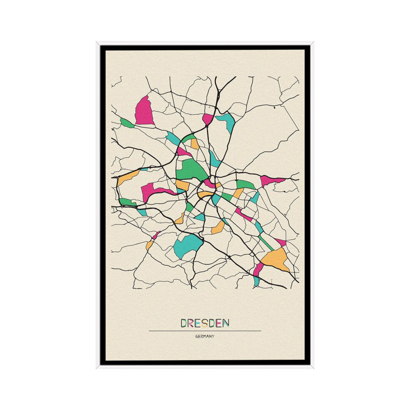 Dresden, Germany Map by Ayse Deniz Akerman - Floater Frame Gallery-Wrapped Canvas Giclée on Canvas