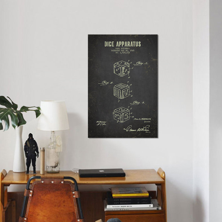 « paul mitchell dice, esquisse brevet », reproduction d’impression sur toile grise, H 18 po x l 12 po x P 1,5 po