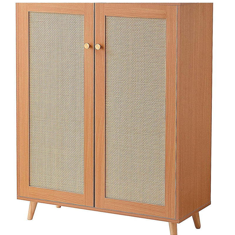 Rattan Shoe Cabinet, 5 Tiers Shoe Storage Organizer with 2 Doors and Adjustable Shelves, 40.35" Tall Rattan Shoe Storage Entryway Cabinet