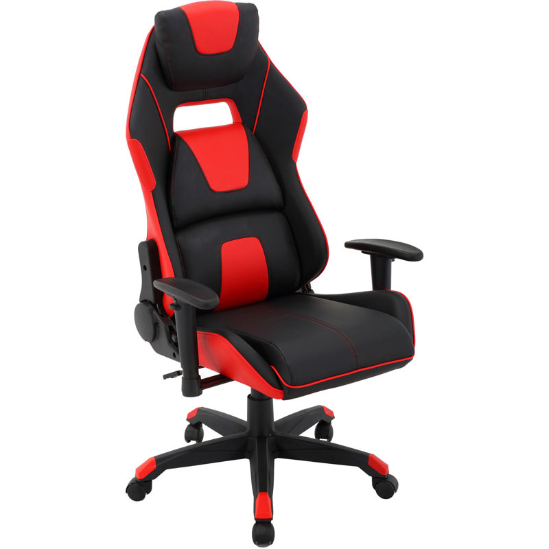Inbox Zero Adjustable Ergonomic Swiveling PC & Racing Game Chair in Black/Red