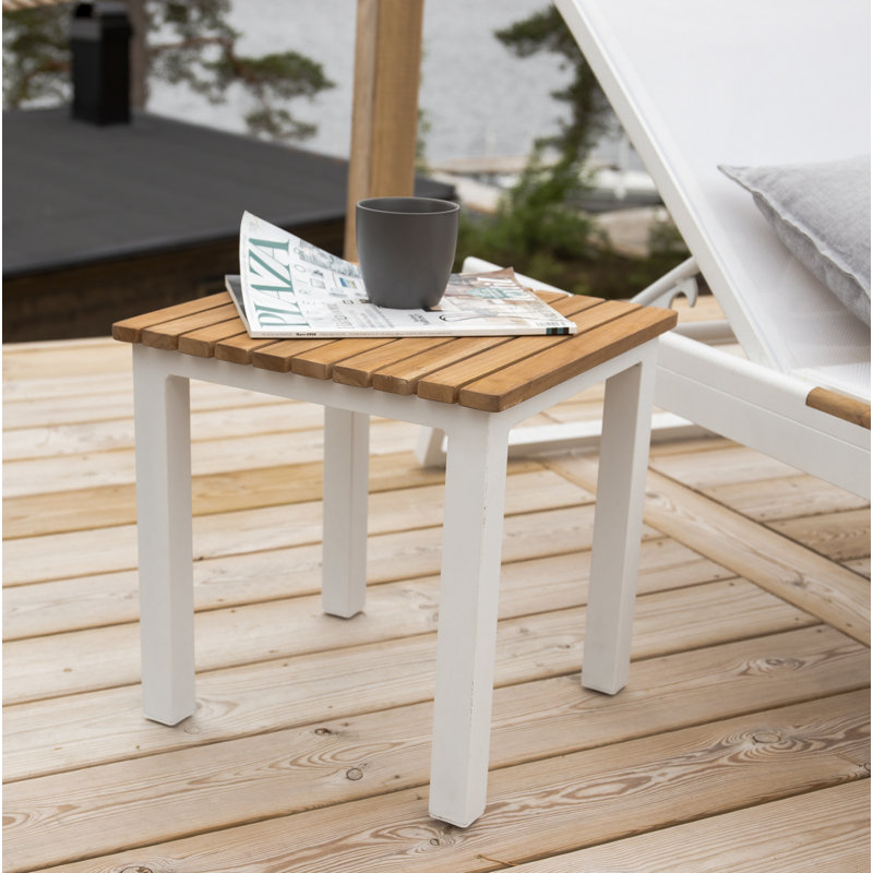 Anoki Square Metal Outdoor Coffee Table - 40 cm W 40 cm D, White/Teak
