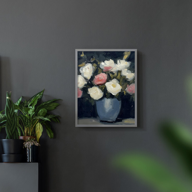 Série FLORAL DCxxxi - Impression encadrée de qualité supérieure - Prêt à accrocher - Aucun clou requis, Gris