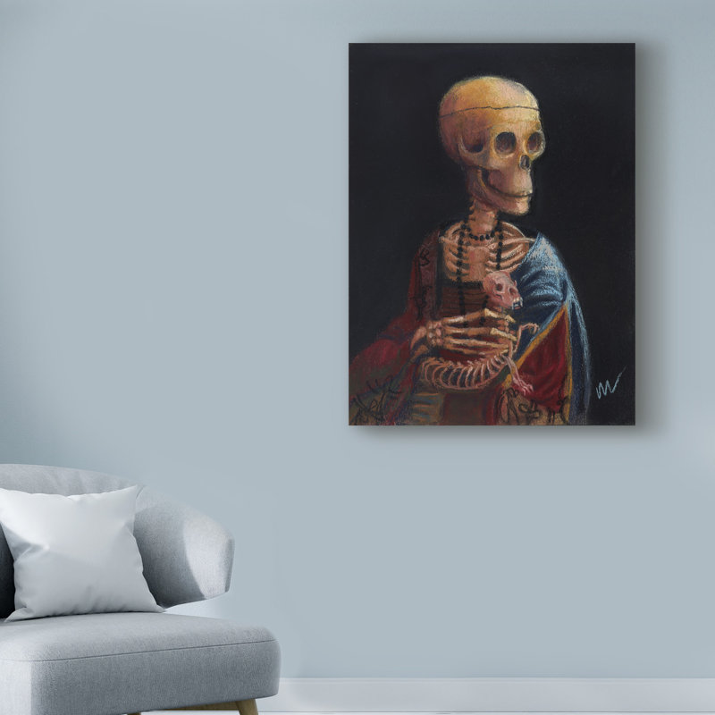 «Skelly with a Ferret», reproduction de peinture acrylique sur toile tendue, H 47 po x l 35 po x P 2 po