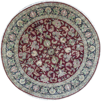 Hand-Knotted High-Quality Red and Blue Round Area Rug