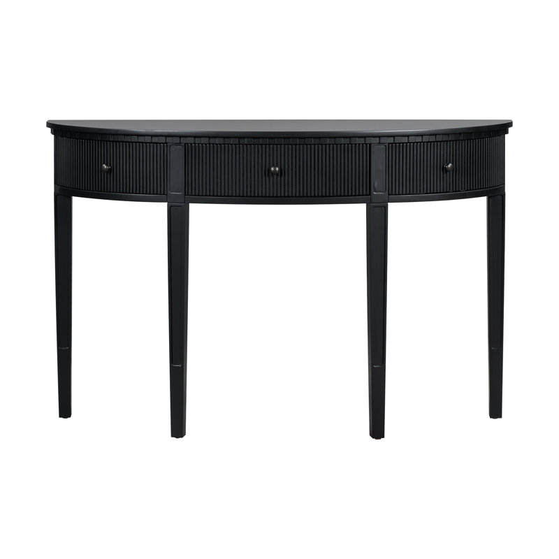 Console noire avec trois tiroirs à rayures verticales et quatre pieds en pin - 4 tiroirs minimalistes pour l'intérieur