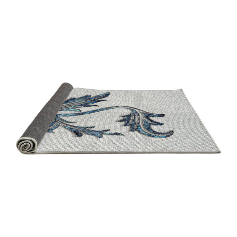 Tapis gris/noir/bleu à motifs, Rond 4 pi