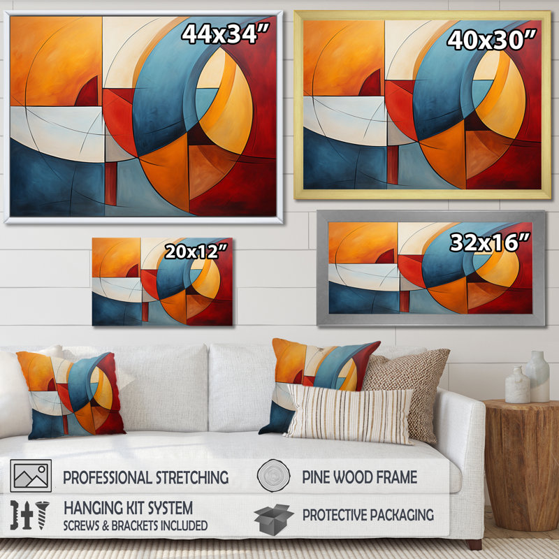«Cubism Geometric Form I», reproduction sur toile, Cadre flottant doré, H 34 po x l 44 po x P 1,5 po