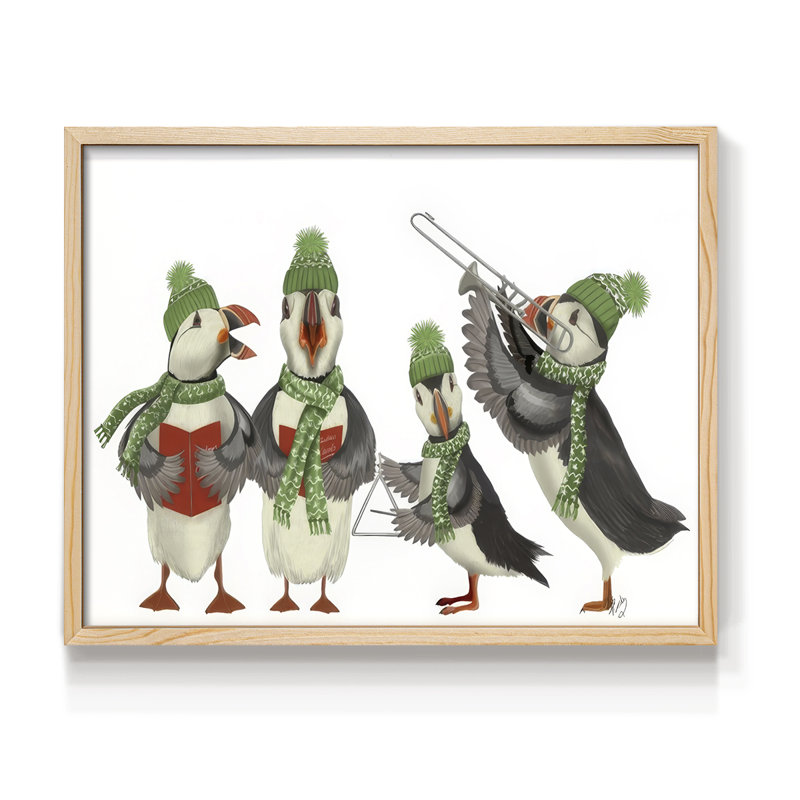 Puffin Quartet - Reproduction encadrée - Restickable, Naturel, H 16 po x l 20 po