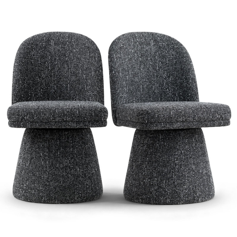 Upholstered Tweed Fabric Swivel Dining Chairs, Black