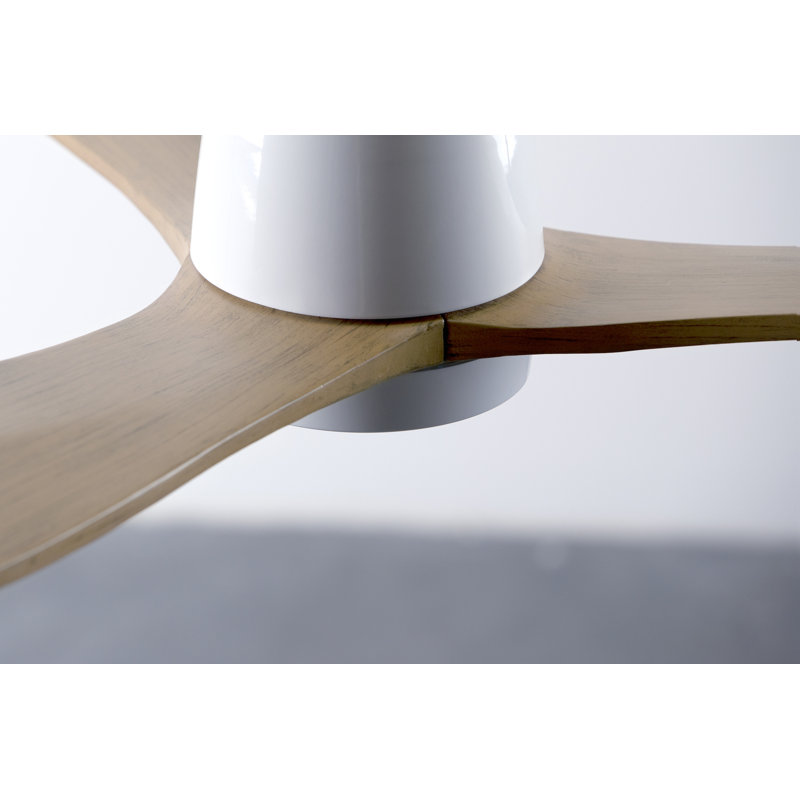 Arbor LED Flush Mount Ceiling Fan, Gloss White, Wall Control, Maple