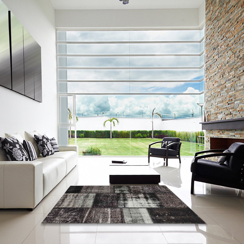 Tapis noir/gris zone contemporaine, Carré 3 pi