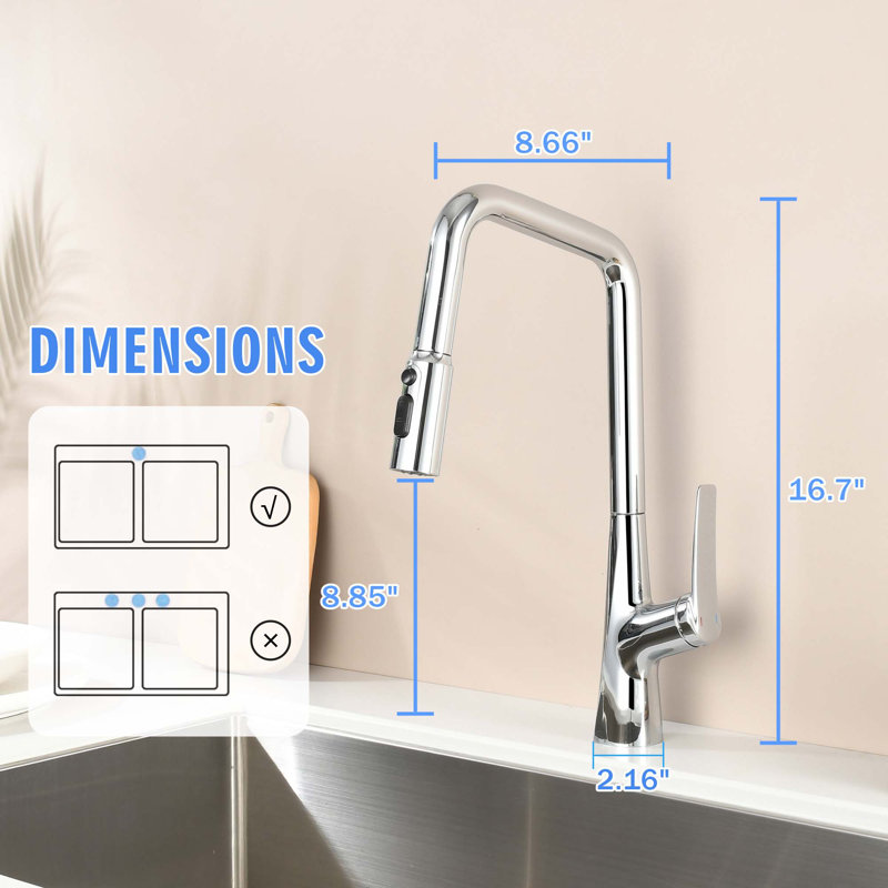 Robinet de cuisine professionnel avec 3 fonctions à 360 ° et une touche, Chrome