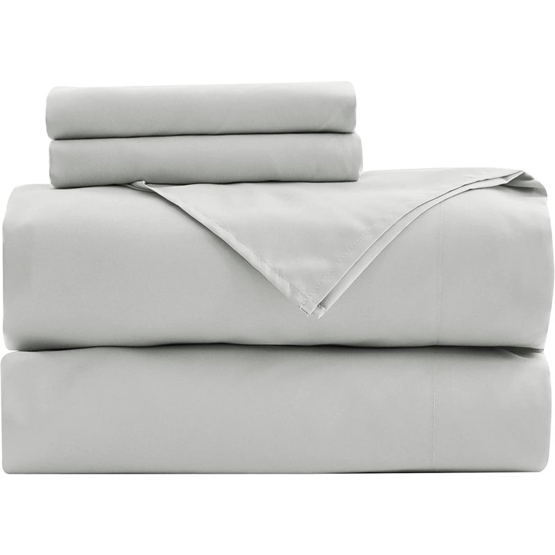 Washed Microfiber Bedding Microfiber Sheet Set, Queen Sheet Set + Fitted Sheet + 2 Pillowcases, Light Gray