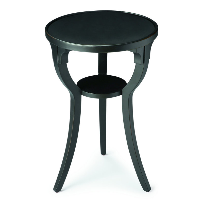 Table de bout ronde 24 "en bois manufacturé noir avec tablette