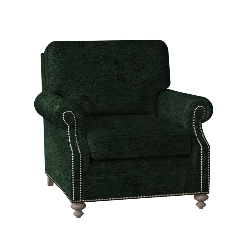 West Haven Upholstered Club Chair, Anilina Hunter Genuine Leather, Stone, Pewter