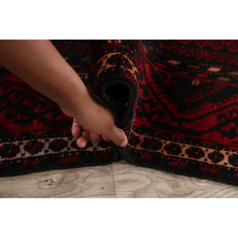 Tapis décoratif en laine de conception unique noué à la main rouge foncé de conception unique 3 pi 7 po x 6 pi 6 po Beeck