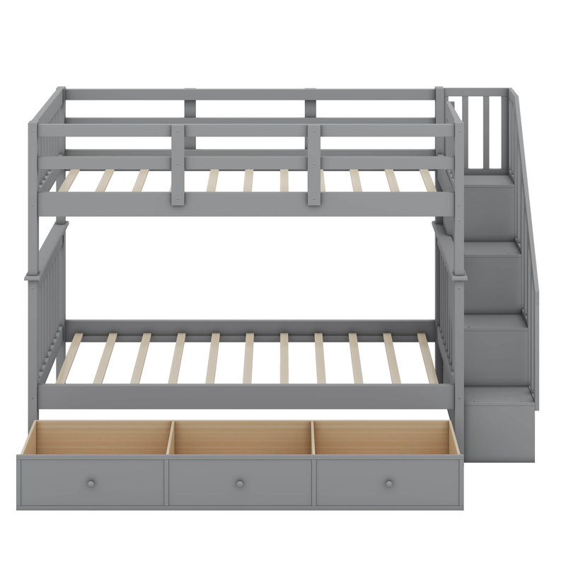 Hawah Kids Twin Over Twin Bunk Bed, Gray