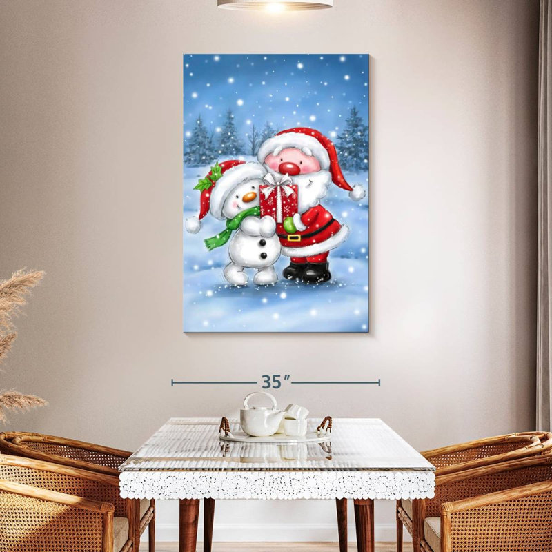 Bonhomme de neige et père Noël Lelend, H 48 po x l 32 po