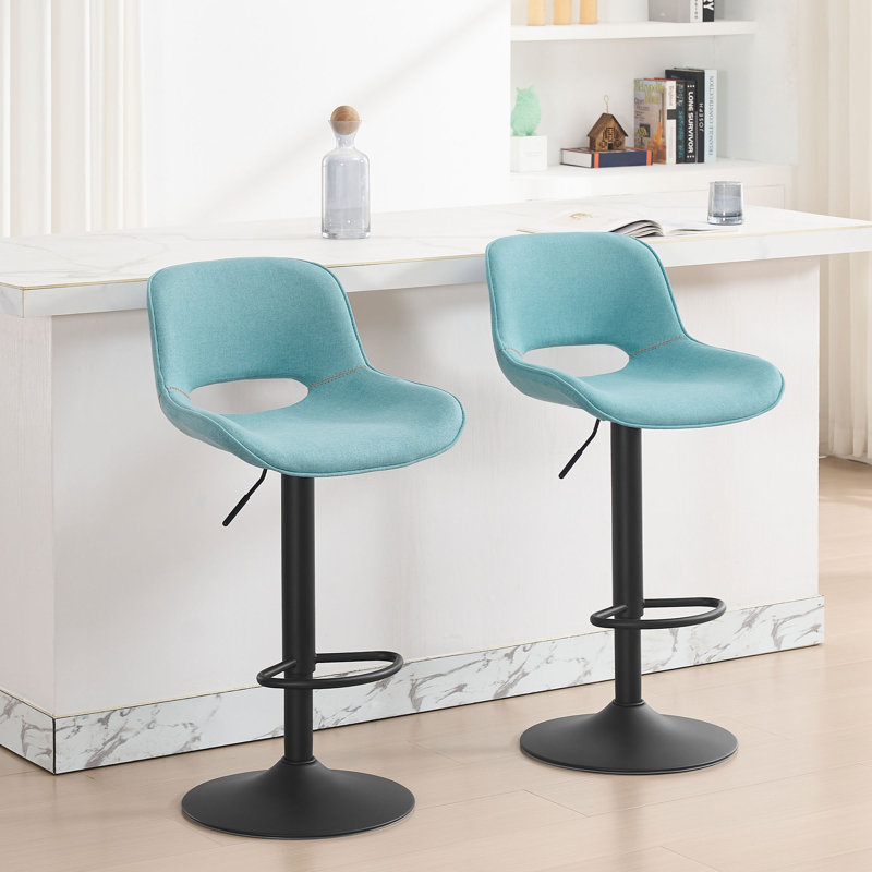 Swivel Upholstered Adjustable Height Counter Stool with Metal Frame, Blue