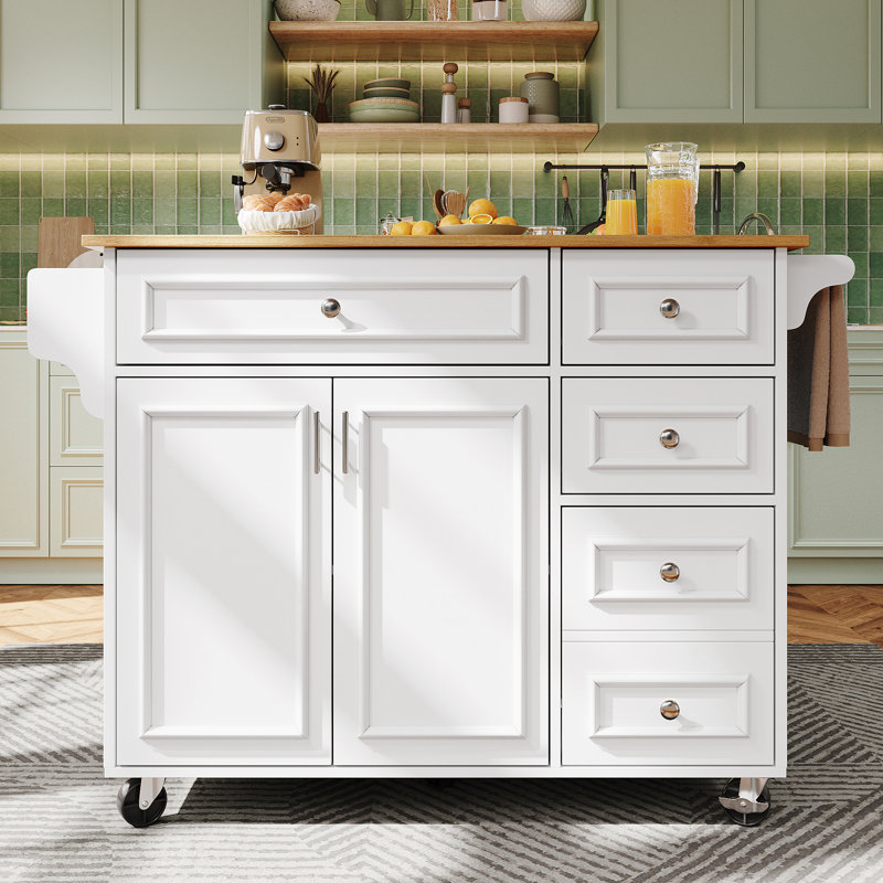 Wood Kitchen Island, White