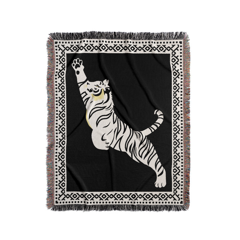 Jeté de lit Kat Tiger, L 80 po x l 60 po, Noir / blanc cassé