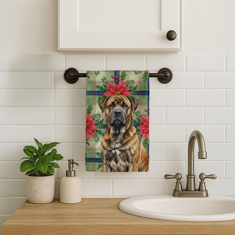 Brindle Boerboel Christmas PoinsettIas Kitchen Towel, Brindle Boerboel