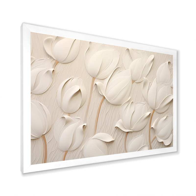 Minimalism White Tulips Symphony On Canvas Print, 34" H x 44" W, Single Picture Framed, White