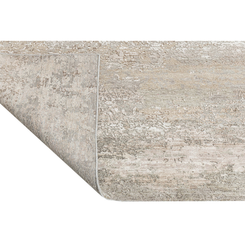 Hand Knotted Abstract Area Rug in Dark Beige/Cream, Rectangle 10' x 14'