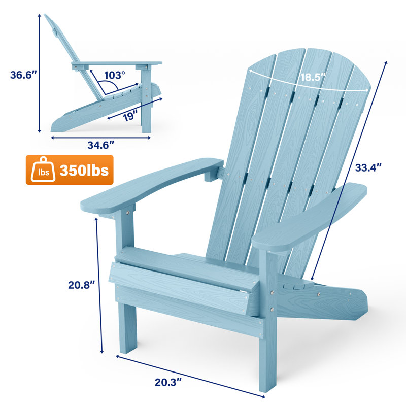 Chaise Adirondack en plastique, chaises d'extérieur toutes saisons pour la pelouse, le jardin, le foyer et la cour, Bleu