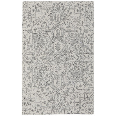 Rectangle Armando Oriental Handmade Tufted Wool/Cotton Area Rug in Charcoal Gray