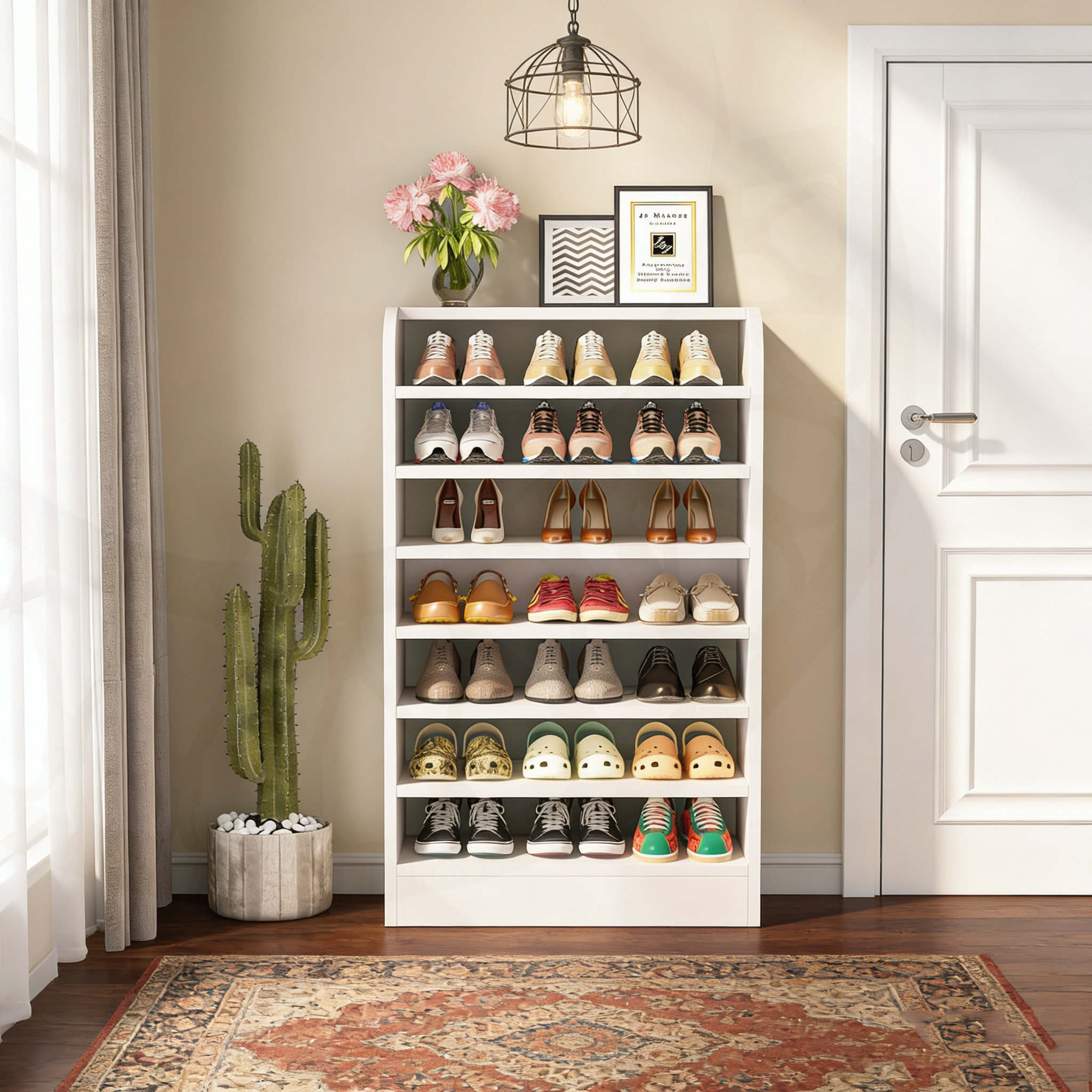 Rebrilliant 8-Tier Tall Wooden Shoe Rack With Detachable Shelves And ...