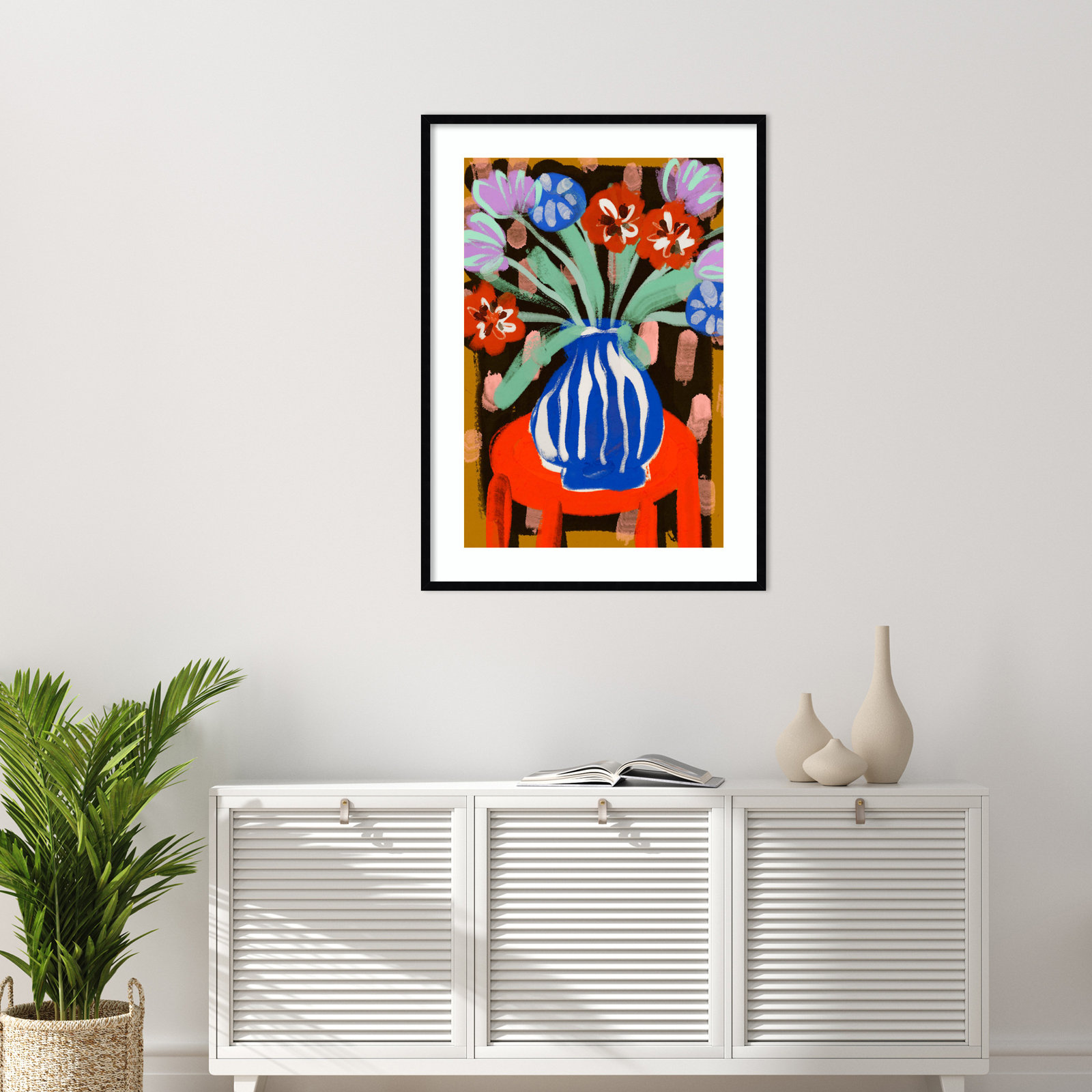 Floral Still Life No 2 by Treechild Wood Framed Wall Art Print, 41" H x 30" W, Black