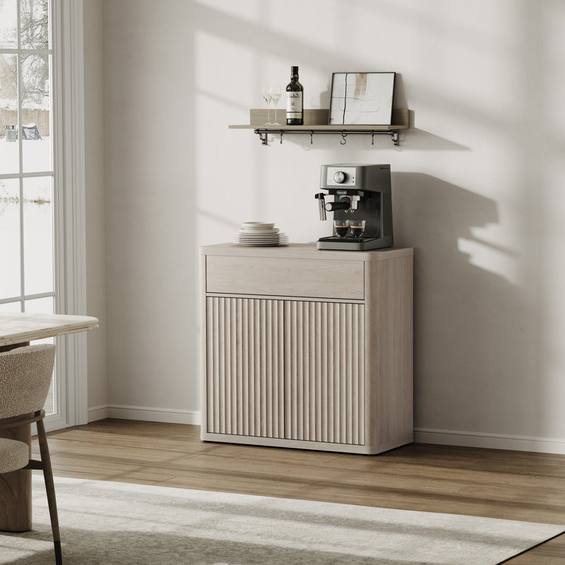 Cesiro 34.6''W Storage Sideboard With Draw And Height-Adjustable Cabinet, White Alder, 1