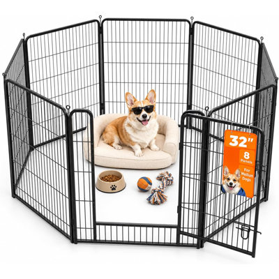 Parc pour chien 32 po pliable en métal 32 po, clôture pour animaux portable 8 panneaux avec porte à double verrouillage pour petits chiots