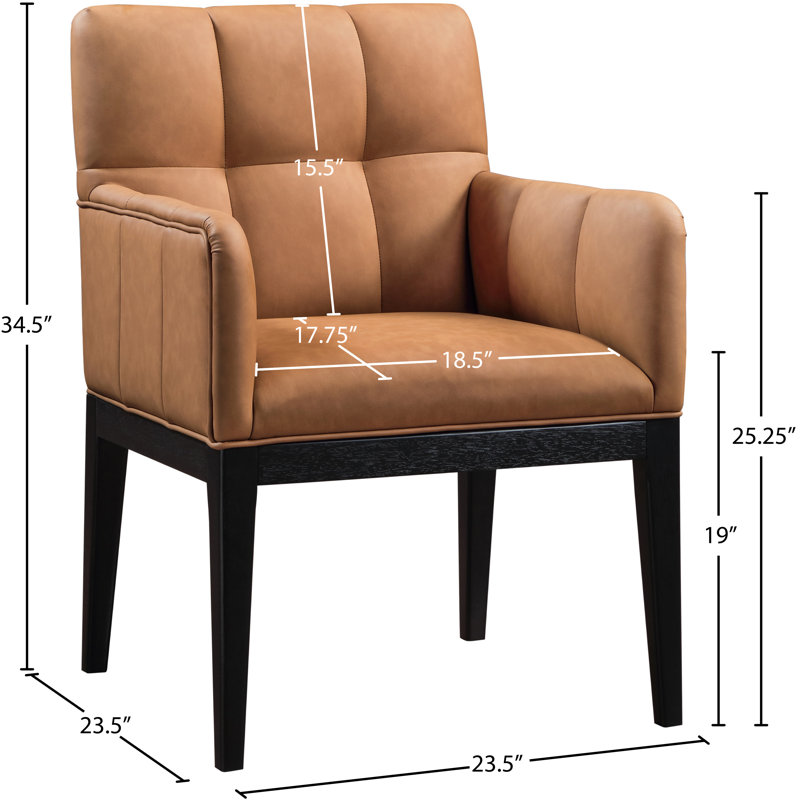 Adrian Vegan Leather Dining Arm Chair, Cognac Vegan Leather, Black