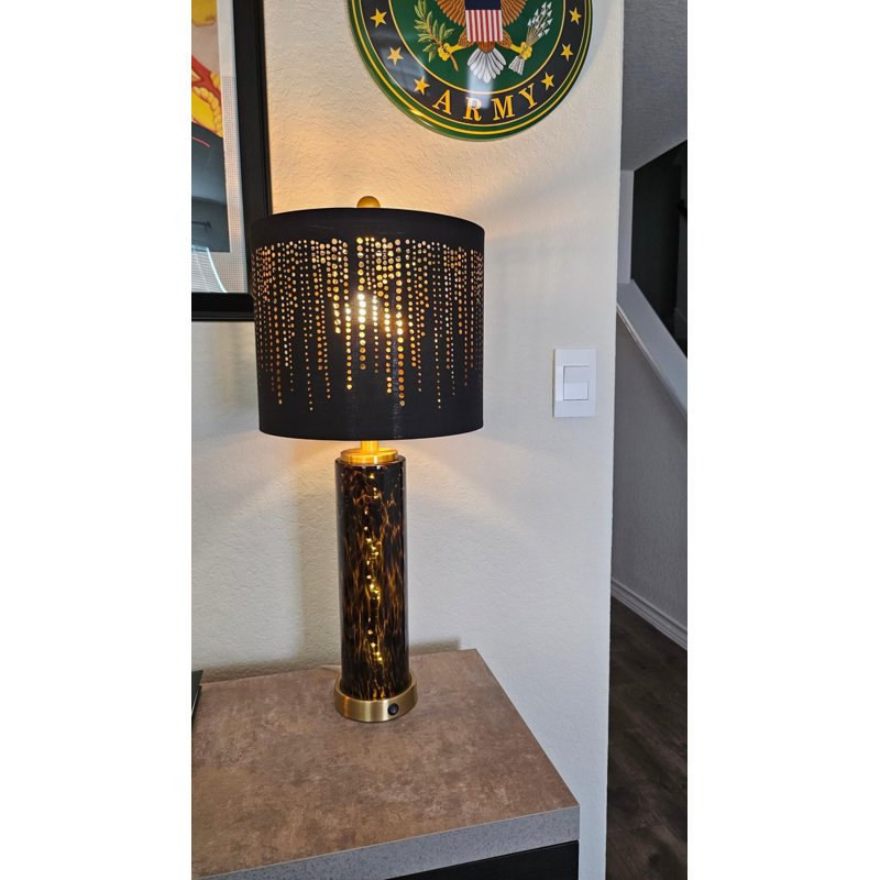 Set of 2, 27.75" Modern Table Lamps Included 1pcs Watt Metre Power Metre Plug with Energy Usage Monitor with 8 Display Modes and Overload Protection, Lamp with Leopard Glass Nightlight, USB A+C