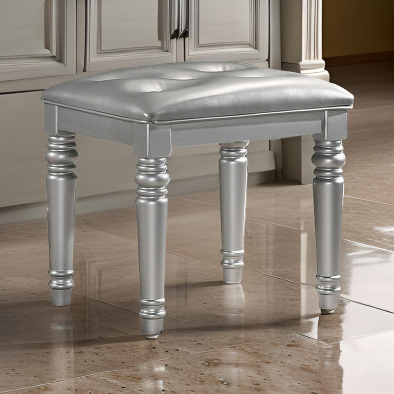Solid + Manufactured Wood Accent Stool, Silver, Silver