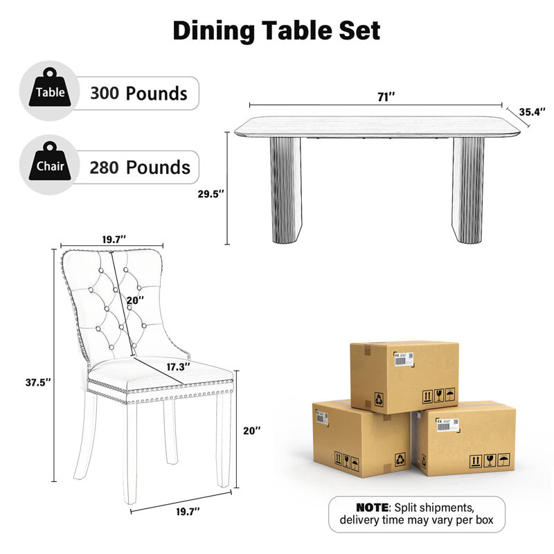 Ensemble de salle à manger rectangulaire en bois avec chaise capitonnée, 5, Noir