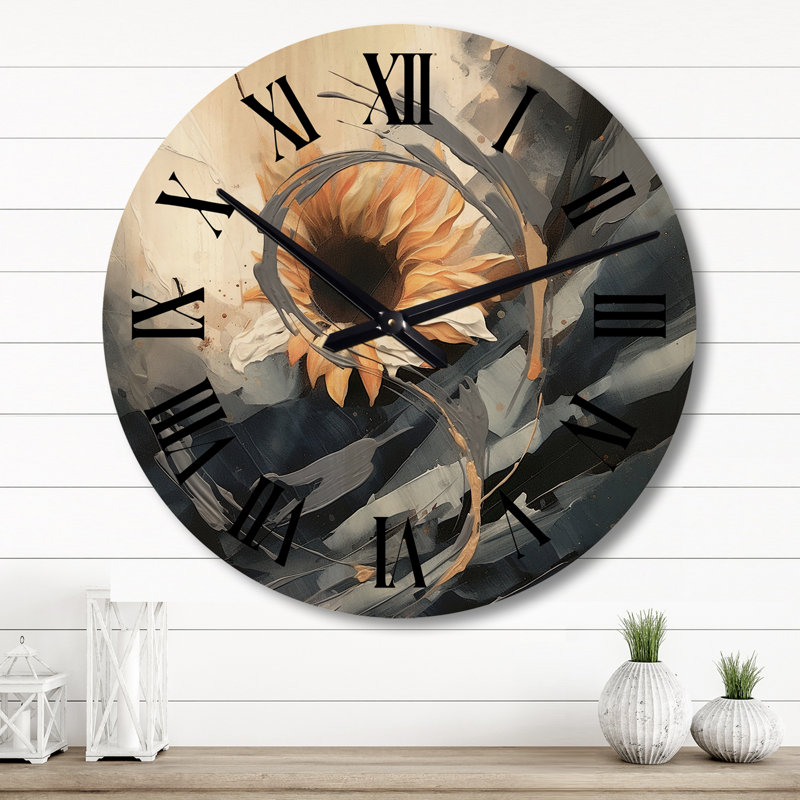 Horloge murale surdimensionnée en bois jaune, gris et doré, Grand