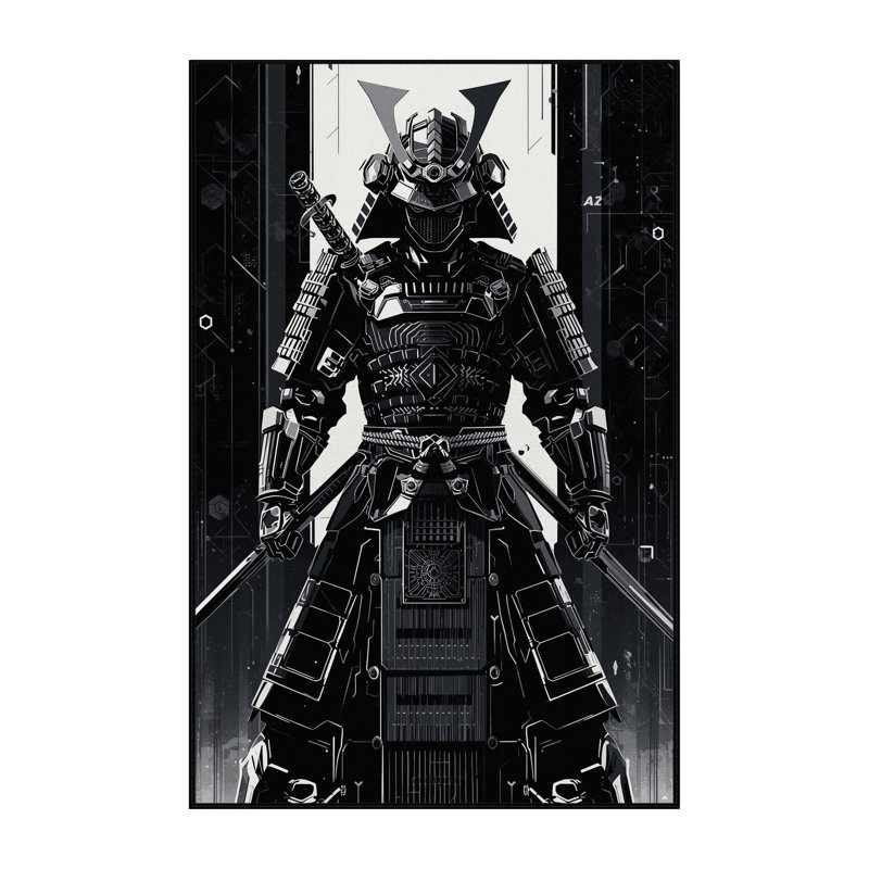 Tapis cyanernétique cyanernétique moderne lavable à la machine noir Samurai, 5 x 7