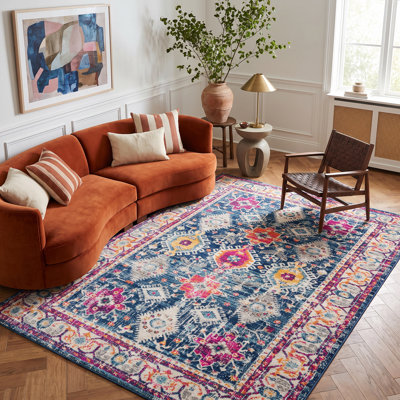 Tapis bleu marine à motif abstrait Kymiere