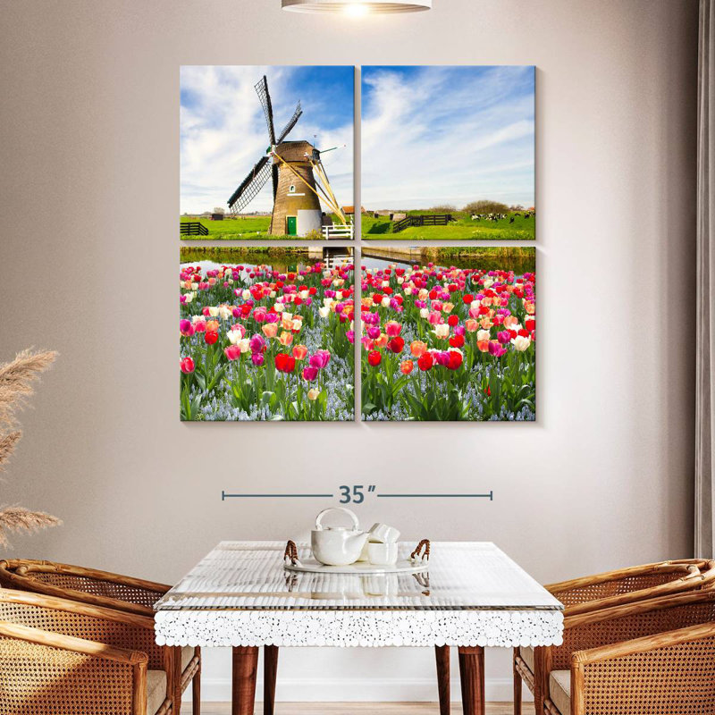 Moulin à vent et tulipes Alvord Holland, H 45 po x l 45 po