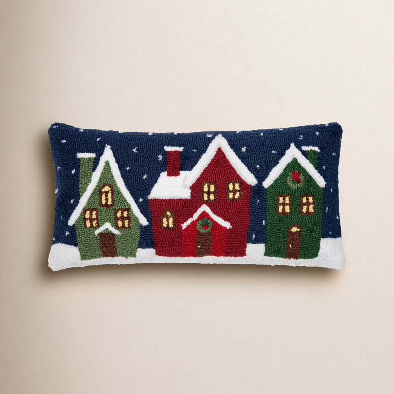 Winter Village Hooked Pillow