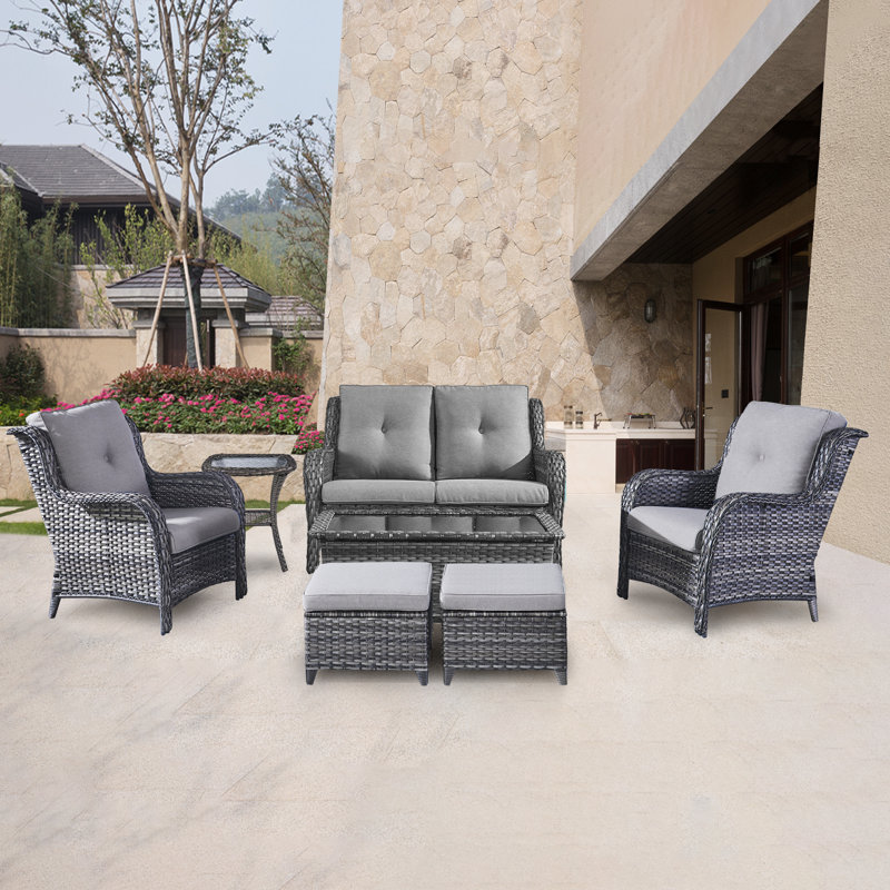 Bonia Wicker 4 - Person Patio Conversation Set with Cushions, Gray, Gray
