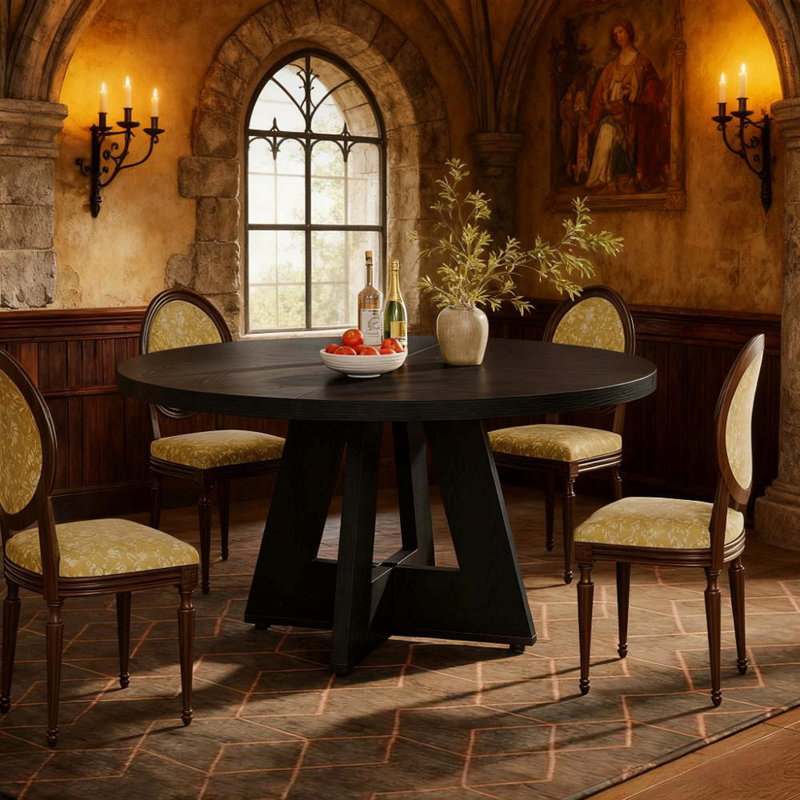 Table de salle à manger ronde en bois de 47 pouces (seulement 1 pièce), Noir